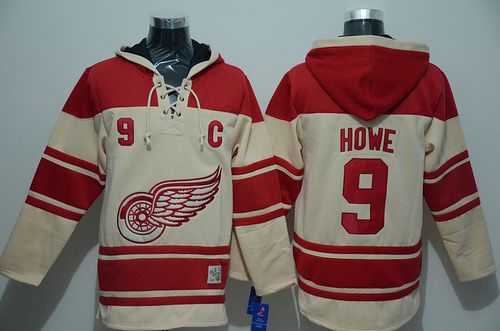 Red Wings #9 Gordie Howe Cream Sawyer Hooded Sweatshirt Stitched Jersey