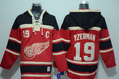 Red Wings #19 Steve Yzerman Red Sawyer Hooded Sweatshirt Stitched Jersey