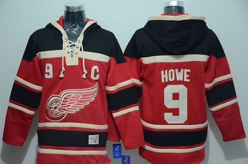 Red Wings #9 Gordie Howe Red Sawyer Hooded Sweatshirt Stitched Jersey
