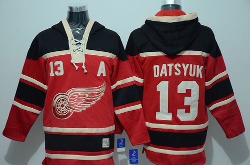 Red Wings #13 Pavel Datsyuk Red Sawyer Hooded Sweatshirt Stitched Jersey