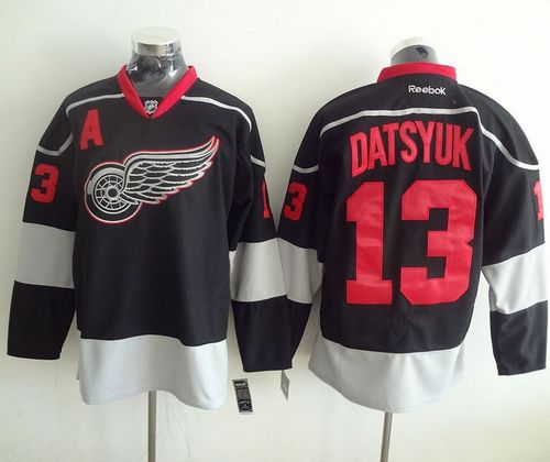 Red Wings #13 Pavel Datsyuk Black(Black Ice) Stitched Jersey