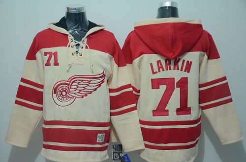 Red Wings #71 Dylan Larkin Cream Sawyer Hooded Sweatshirt Stitched Jersey