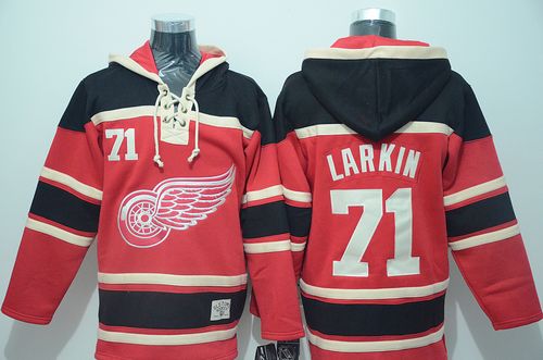 Red Wings #71 Dylan Larkin Red Sawyer Hooded Sweatshirt Stitched Jersey