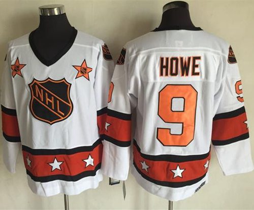 Red Wings #9 Gordie Howe White Orange All Star CCM Throwback Stitched Jersey