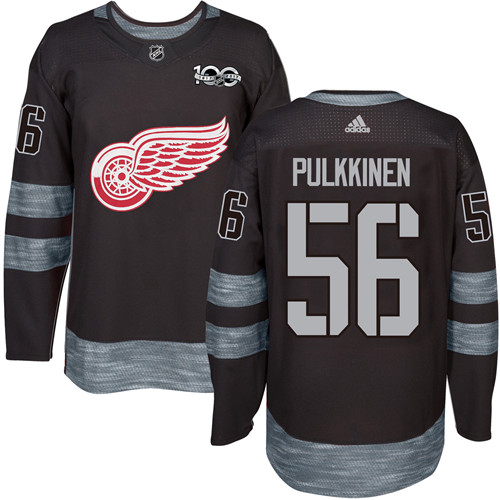 Red Wings #56 Teemu Pulkkinen Black 1917-2017 100th Anniversary Stitched Jersey
