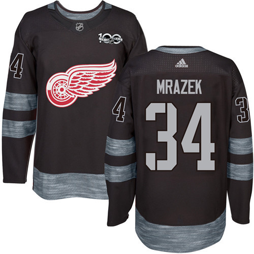 Red Wings #34 Petr Mrazek Black 1917-2017 100th Anniversary Stitched Jersey