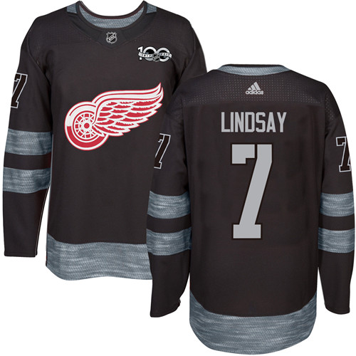 Red Wings #7 Ted Lindsay Black 1917-2017 100th Anniversary Stitched Jersey