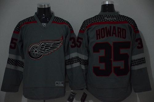 Red Wings #35 Jimmy Howard Charcoal Cross Check Fashion Stitched Jersey