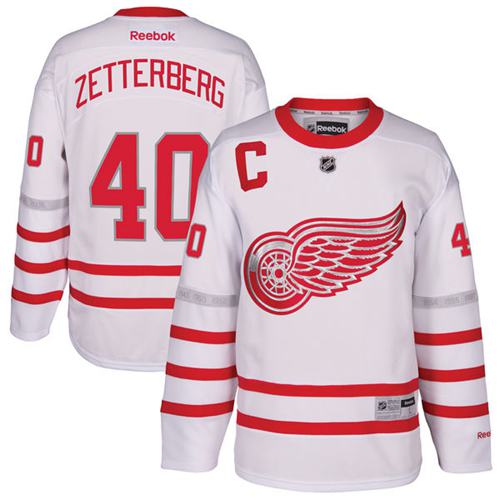 Red Wings #40 Henrik Zetterberg White Centennial Classic Stitched Jersey