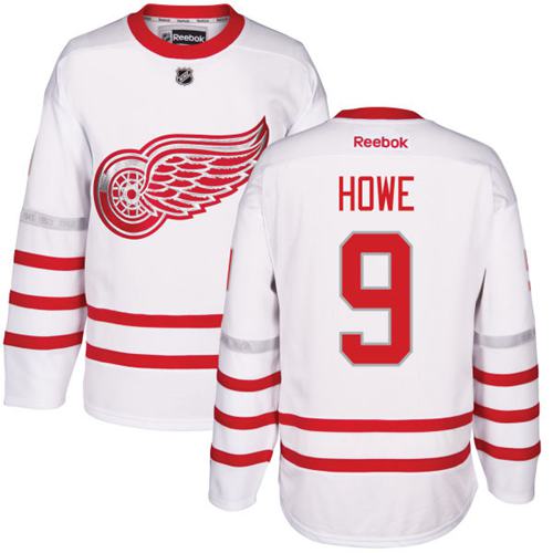 Red Wings #9 Gordie Howe White Centennial Classic Stitched Jersey