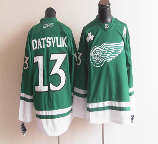 Red Wings St Patty's Day #13 Pavel Datsyuk Green Stitched Jersey