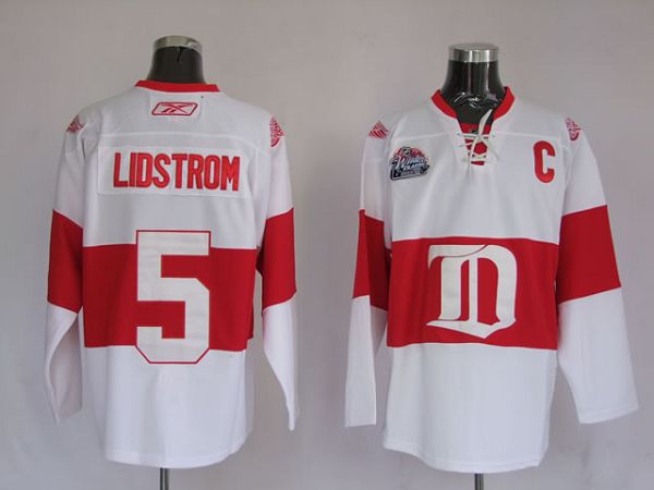 Red Wings #5 Nicklas Lidstrom Stitched White Winter Classic Jersey