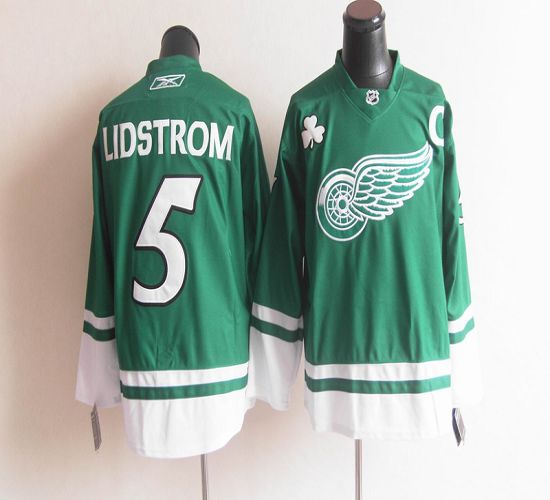 Red Wings St Patty's Day #5 Nicklas Lidstrom Green Stitched Jersey