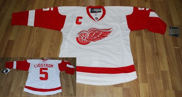 Red Wings #5 Nicklas Lidstrom Stitched White Jersey