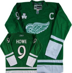 Red Wings St Patty's Day #9 Gordie Howe Green Stitched Jersey