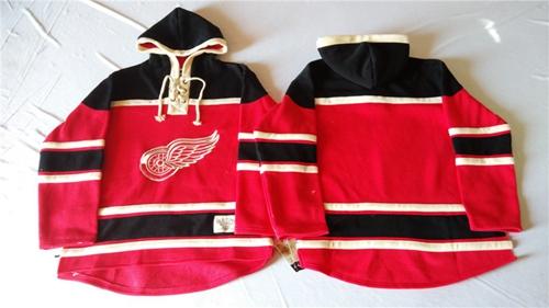 Red Wings Blank Red Sawyer Hooded Sweatshirt Stitched Jersey