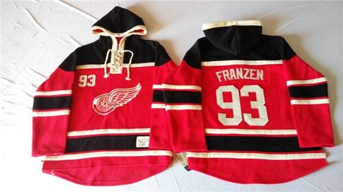 Red Wings #93 Johan Franzen Red Sawyer Hooded Sweatshirt Stitched Jersey