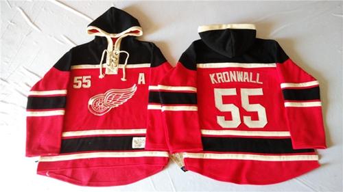 Red Wings #55 Niklas Kronwall Red Sawyer Hooded Sweatshirt Stitched Jersey