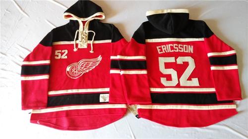 Red Wings #52 Jonathan Ericsson Red Sawyer Hooded Sweatshirt Stitched Jersey