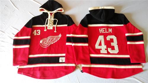 Red Wings #43 Darren Helm Red Sawyer Hooded Sweatshirt Stitched Jersey