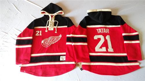 Red Wings #21 Tomas Tatar Red Sawyer Hooded Sweatshirt Stitched Jersey