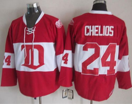 Red Wings #24 Chris Chelios Red Winter Classic CCM Throwback Stitched Jersey