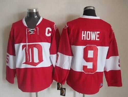 Red Wings #9 Gordie Howe Red Winter Classic CCM Throwback Stitched Jersey