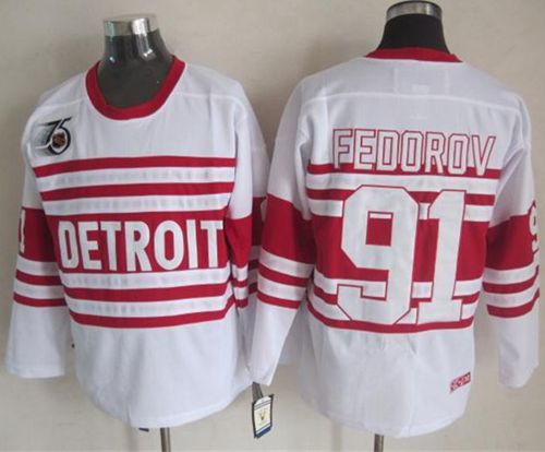 Red Wings #91 Sergei Fedorov White 75TH CCM Stitched Jersey