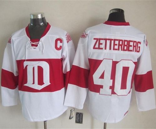 Red Wings #40 Henrik Zetterberg White Winter Classic CCM Throwback Stitched Jersey