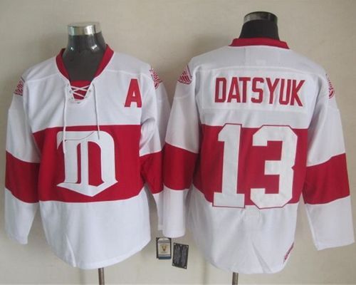 Red Wings #13 Pavel Datsyuk White Winter Classic CCM Throwback Stitched Jersey