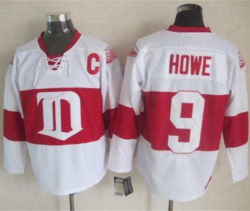 Red Wings #9 Gordie Howe White Winter Classic CCM Throwback Stitched Jersey