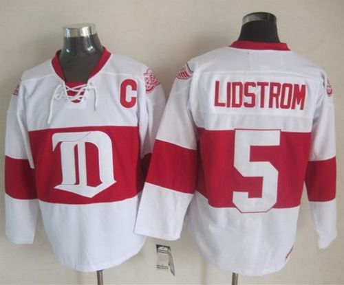 Red Wings #5 Nicklas Lidstrom White Winter Classic CCM Throwback Stitched Jersey