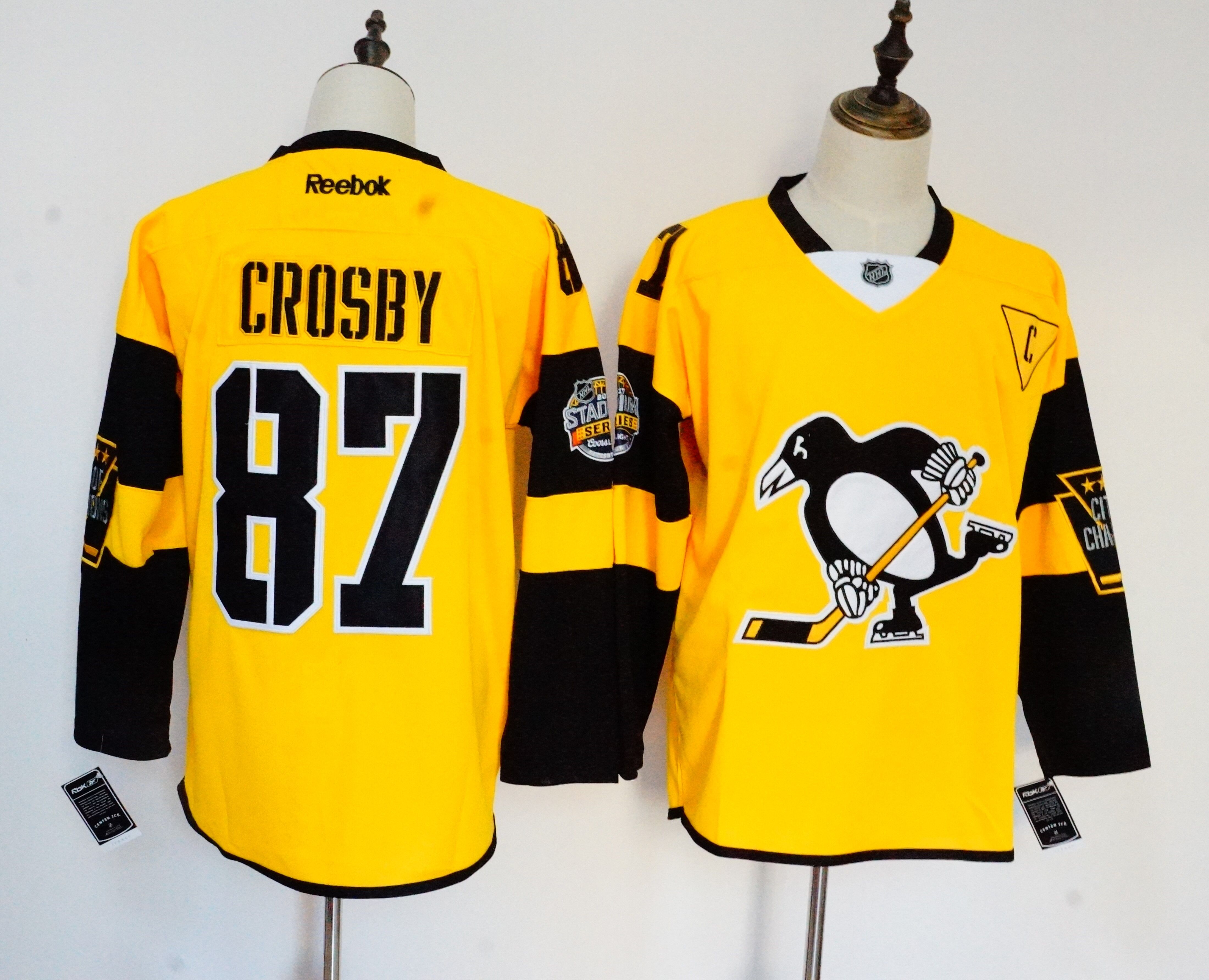 Reebok Pittsburgh Penguins #87 Sidney Crosby Yellow Stitched Jersey