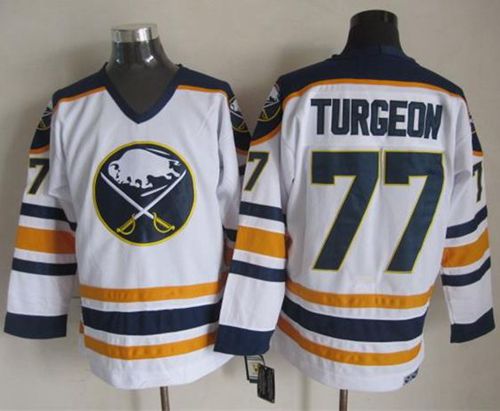 Sabres #77 Pierre Turgeon White CCM Throwback Stitched Jersey