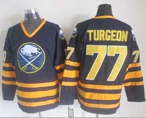 Sabres #77 Pierre Turgeon Navy Blue CCM Throwback Stitched Jersey