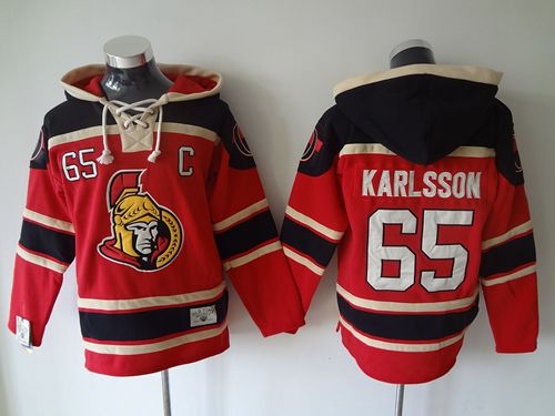 Senators #65 Erik Karlsson Red Sawyer Hooded Sweatshirt Stitched Jersey
