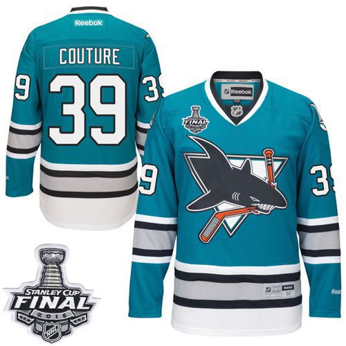 Sharks #39 Logan Couture Teal 25th Anniversary 2016 Stanley Cup Final Patch Stitched Jersey