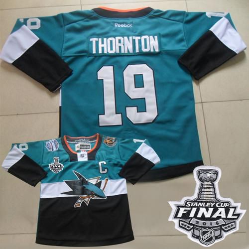 Sharks #19 Joe Thornton Teal Black 2015 Stadium Series 2016 Stanley Cup Final Patch Stitched Jersey