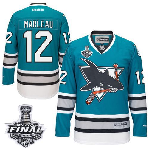 Sharks #12 Patrick Marleau Teal 25th Anniversary 2016 Stanley Cup Final Patch Stitched Jersey