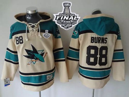 Sharks #88 Brent Burns Cream Sawyer Hooded Sweatshirt 2016 Stanley Cup Final Patch Stitched Jersey
