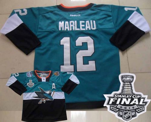 Sharks #12 Patrick Marleau Teal Black 2015 Stadium Series 2016 Stanley Cup Final Patch Stitched Jersey