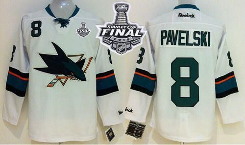 Sharks #8 Joe Pavelski White 2016 Stanley Cup Final Patch Stitched Jersey