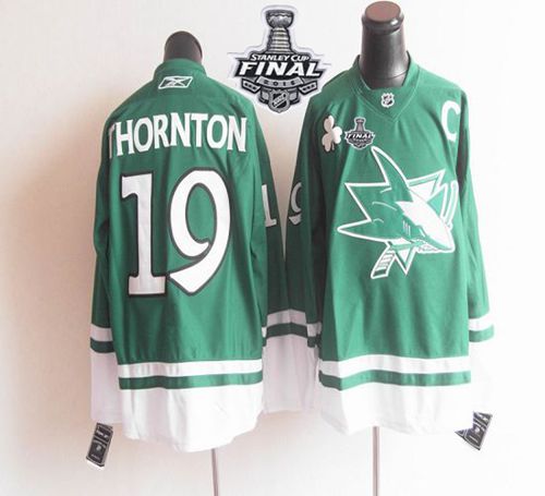 Sharks St Patty's Day #19 Joe Thornton Teal 2016 Stanley Cup Final Patch Stitched Jersey