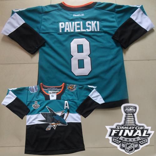 Sharks #8 Joe Pavelski Teal Black 2015 Stadium Series 2016 Stanley Cup Final Patch Stitched Jersey