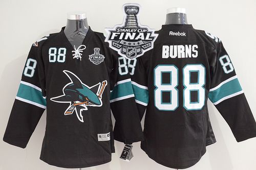 Sharks #88 Brent Burns Black 2016 Stanley Cup Final Patch Stitched Jersey