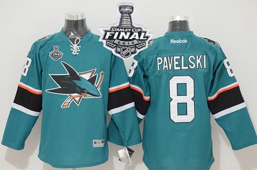Sharks #8 Joe Pavelski Teal 2016 Stanley Cup Final Patch Stitched Jersey