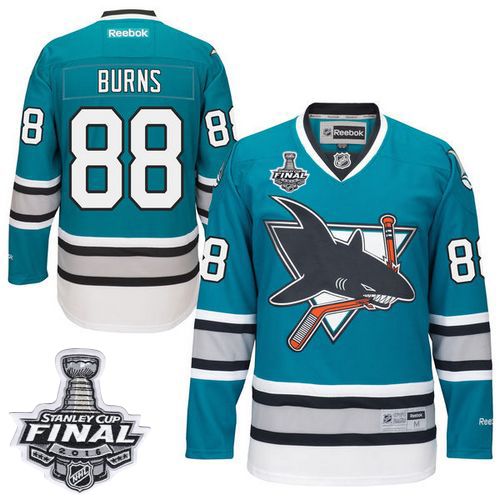 Sharks #88 Brent Burns Teal 25th Anniversary 2016 Stanley Cup Final Patch Stitched Jersey