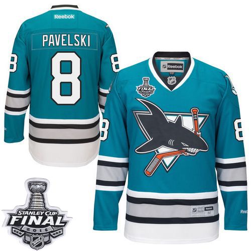 Sharks #8 Joe Pavelski Teal 25th Anniversary 2016 Stanley Cup Final Patch Stitched Jersey