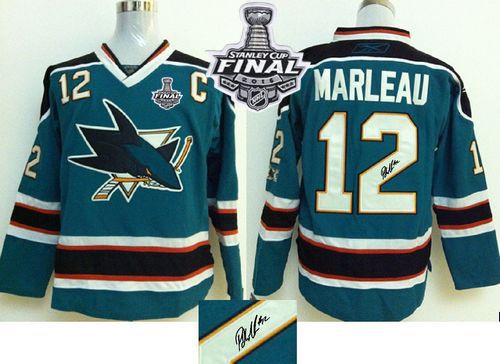 Sharks #12 Patrick Marleau Teal Autographed 2016 Stanley Cup Final Patch Stitched Jersey