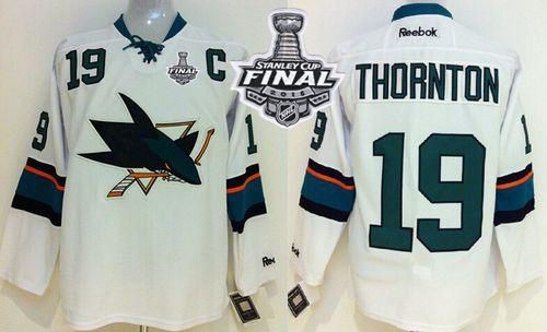 Sharks #19 Joe Thornton White 2016 Stanley Cup Final Patch Stitched Jersey